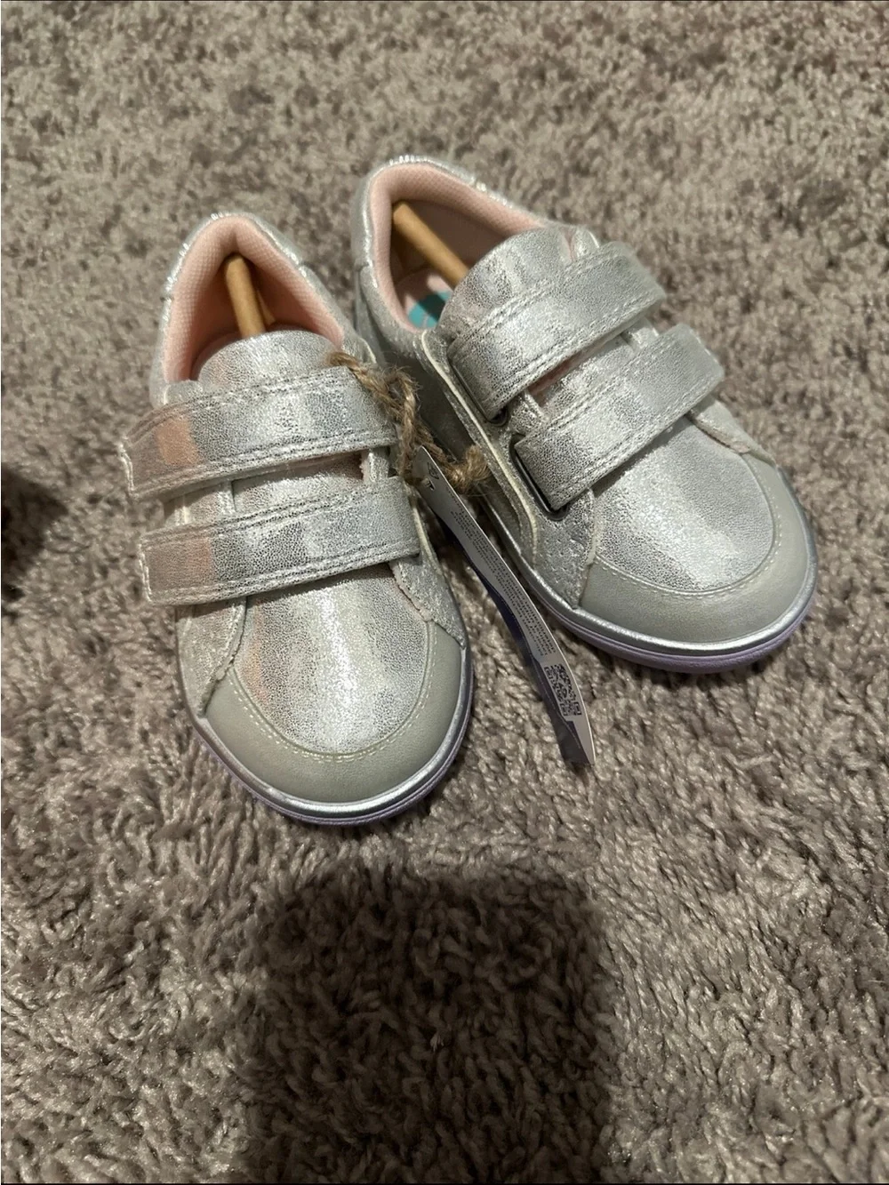 Living Proof silver/ iridescent Glitter Velcro Kids Sneakers with Pink Lining